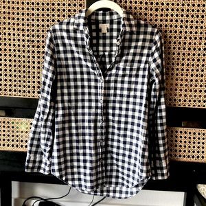 J Crew Sz XS Petite Shirt In Gingham Plaid Navy Blue White 100%Cotton Buttoned